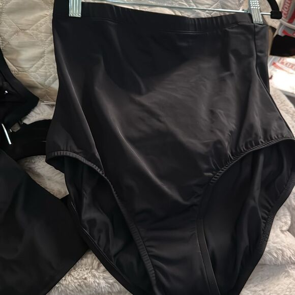 NWT 124.00 14 TAKINI TOP TUMMY-CONTROL BRA SUPPORT HIGH WAISTED TUMM BRIEF BLACK - Picture 7 of 9